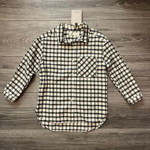 Zara Girls Plaid Flannel Button Down Shirt size 6 Soft Cream Black Long Sleeve